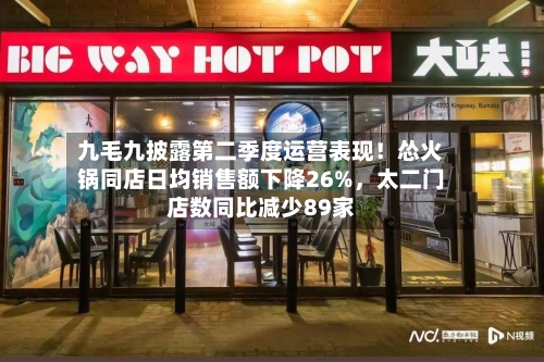九毛九披露第二季度运营表现！怂火锅同店日均销售额下降26%	，太二门店数同比减少89家-第2张图片