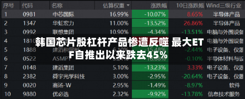 韩国芯片股杠杆产品惨遭反噬 最大ETF自推出以来跌去45%
