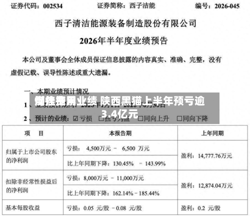 煤焦费用倒挂拖累业绩 陕西黑猫上半年预亏逾3.4亿元