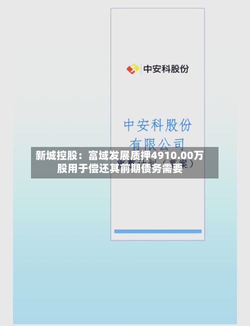 新城控股：富域发展质押4910.00万股用于偿还其前期债务需要